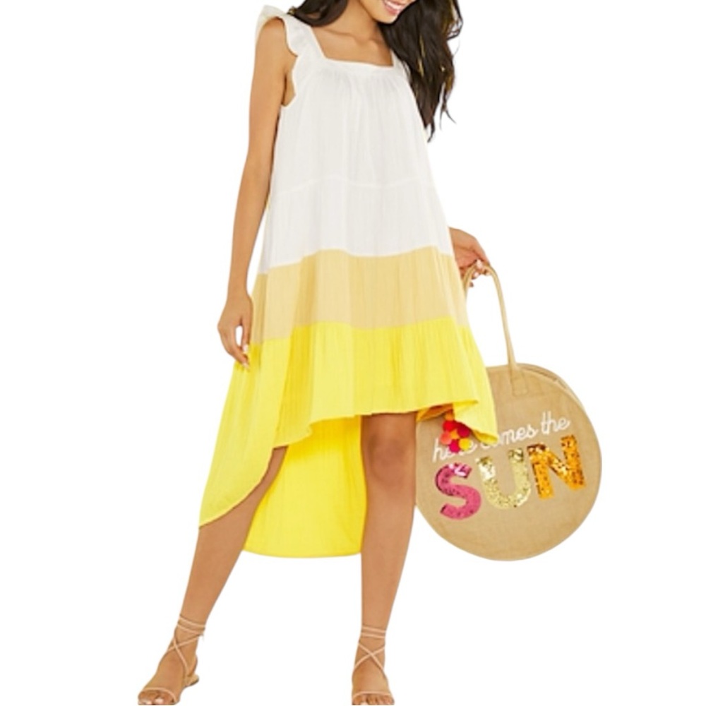 Mud Pie NWT Yellow Ombré High Low Dress Tiered Summer Beach Medium
